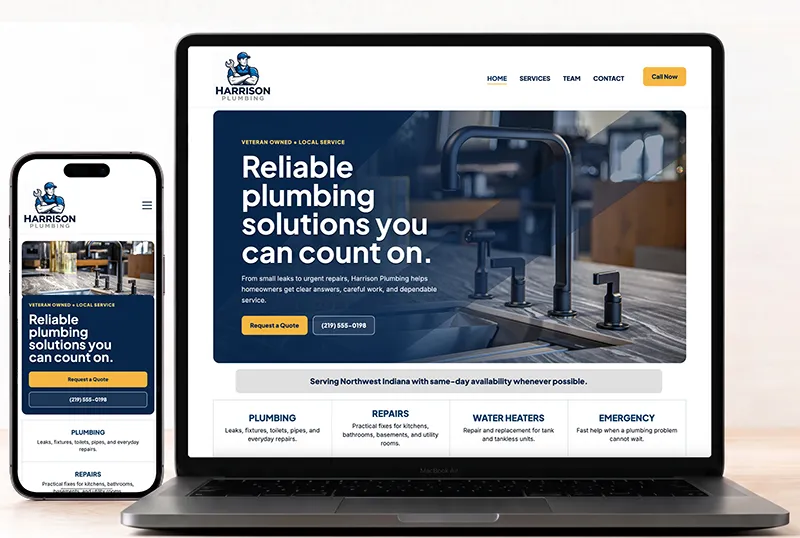 Desktop and phone mockup for Harrison Plumbing